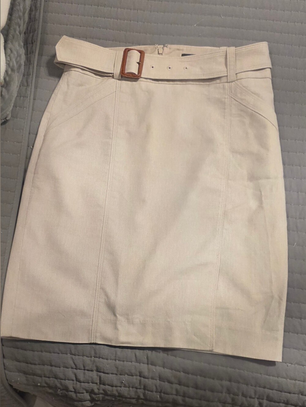The Limited Beige Pencil Skirt with Brown Buckle Belt